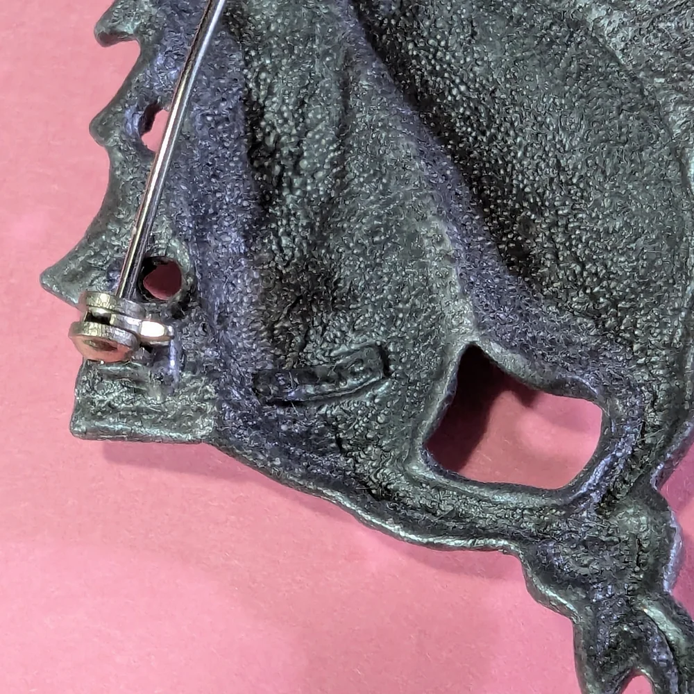 Silver Cat and Christmas Tree Brooch